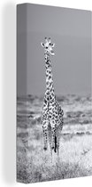 Canvas Schilderij Grote giraffe in zwart-wit - 20x40 cm - Wanddecoratie