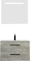 Badkamermeubel Timbur 80 cm Zweeds Hout Betongrijs met mat zwart handgrepen met Keramische Wastafel Sterkur 80 cm met 1 kraangat