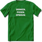 Drinken Pissen Opnieuw Bier T-Shirt | Unisex Kleding | Dames - Heren Feest shirt | Drank | Grappig Verjaardag Cadeau tekst | - Donker Groen - XL