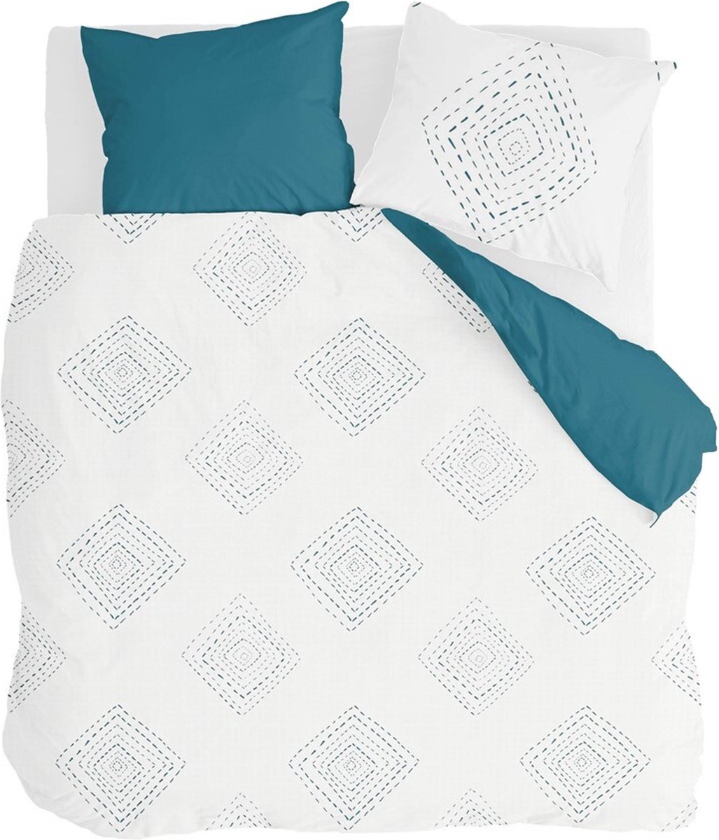 Walra Dekbedovertrek Boho Stitches - 200x220 - 100% Katoen (BCI) - Wit / Petrol