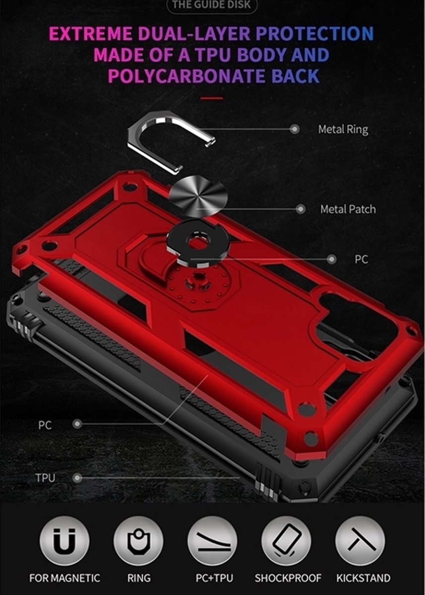 Mobigear Hoesje geschikt voor Huawei P40 Lite Telefoonhoesje Hardcase | Mobigear Armor Ring Backcover Shockproof met Ringhouder | Schokbestendig P40 Lite Telefoonhoesje | Anti Shock Proof - Roségoud
