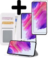Samsung S21 FE Hoesje Book Case Met Screenprotector - Samsung Galaxy S21 FE Case Hoesje Wallet Cover Met Screenprotector - Wit