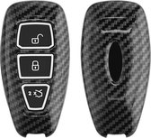kwmobile hoes voor autosleutel compatibel met Ford 3-knops autosleutel Keyless Go - Autosleutelbehuizing in zwart - Carbon design