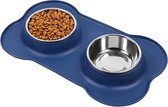 Honden voerbak - Roestvrijstalen hondenbak - Voerbak voor huisdieren - Voerbak Kat - 2x 250ML - Donker blauw
