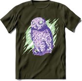 Dieren T-Shirt | Uil shirt Heren / Dames | Wildlife owl cadeau - Leger Groen - XXL