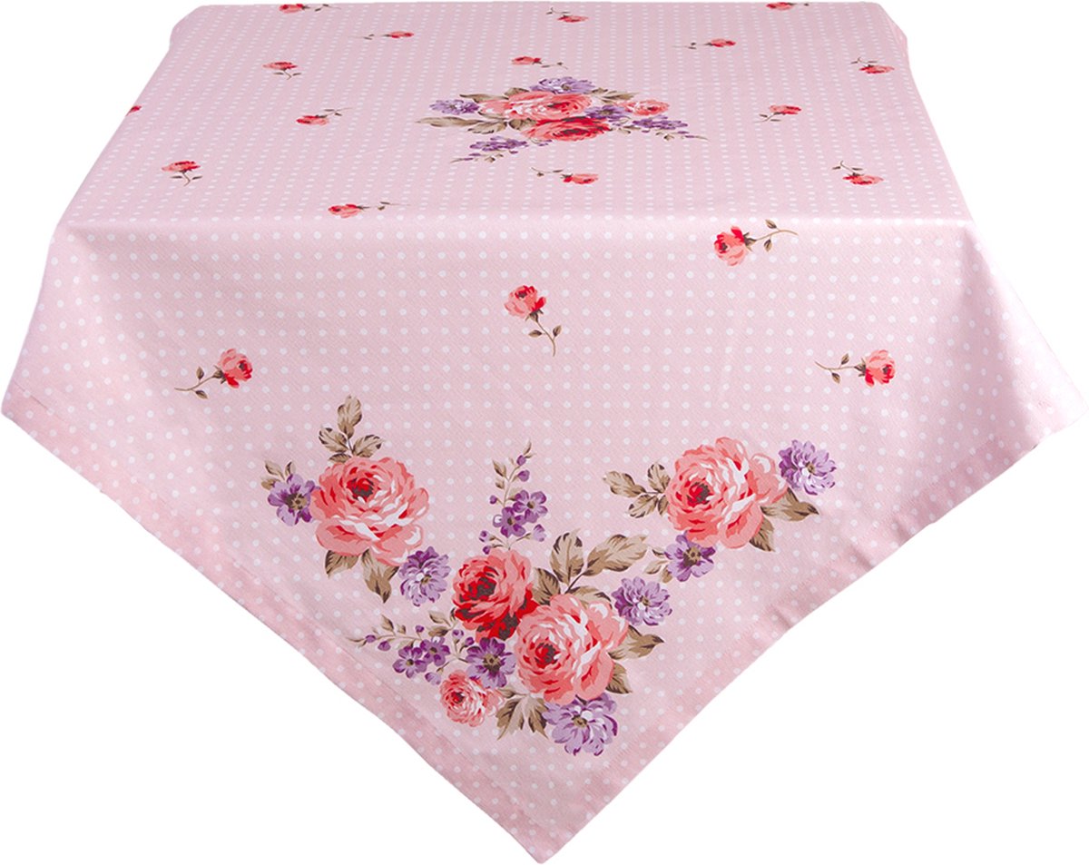 Clayre & Eef Tafelkleed 100x100 cm Roze Paars Katoen Rozen