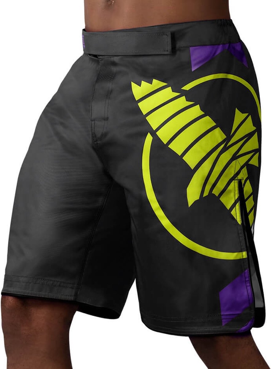 Hayabusa Icon Fight Shorts - Zwart / Neon - Maat L