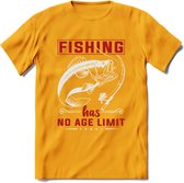 Fishing Has No Age Limit - Vissen T-Shirt | Blauw | Grappig Verjaardag Vis Hobby Cadeau Shirt | Dames - Heren - Unisex | Tshirt Hengelsport Kleding Kado - Geel - XL