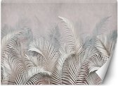 Trend24 - Behang - Palmbladeren Grijs 3D - Vliesbehang - Fotobehang 3D - Behang Woonkamer - 368x254 cm - Incl. behanglijm