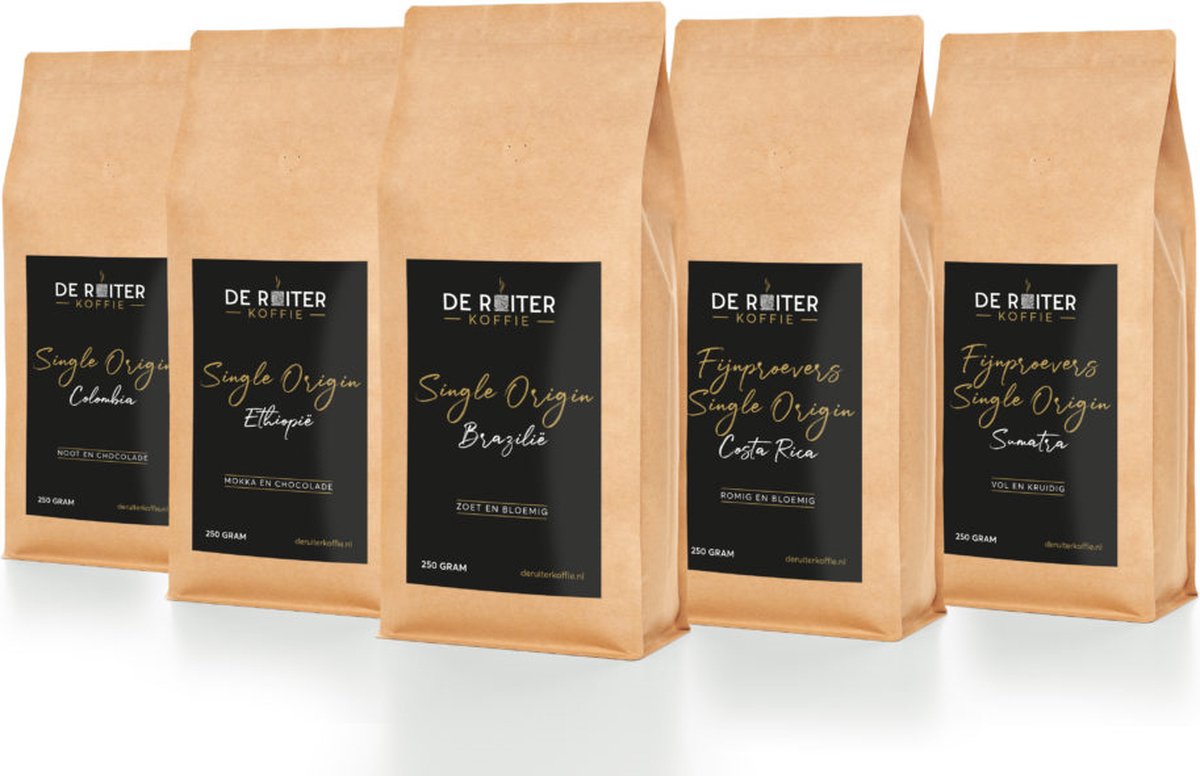 De Ruiter Koffie - Verse koffiebonen - Proefpakket Espresso Blends - 5 x 250 gram - Hele koffiebonen
