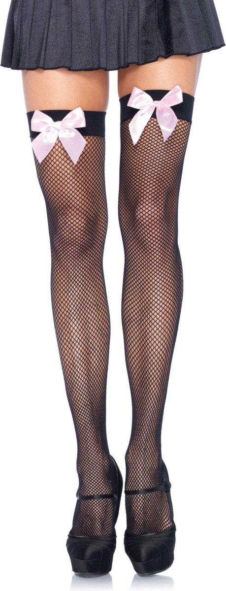 Fishnet Thigh Highs With Bow