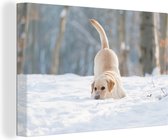 Tableau sur toile Représentation d'un chien labrador jouant dans la neige - 90x60 cm - Déco Décoration murale