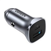 UGREEN USB C autolader 24W dubbele poorten Aluminium snelle autolader Ondersteunt PD QC 3.0 Compatibel met iPhone 13 13 Pro 12 12 Mini 12 Pro 12 Pro Max SE 2020 11 Pro XS Max, Galaxy S21 S20 