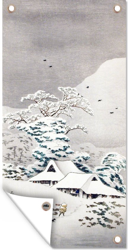 Tuinposter Schilderij - Japan - Sneeuw - 40x80 cm - Wanddecoratie Buiten - Tuinposter - Tuindoek - Schuttingposter - Tuinschilderij