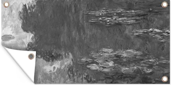 Schuttingposter Water Lilies - Schilderij van Claude Monet in zwart/wit. - 200x100 cm - Tuindoek