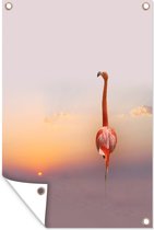 Muurdecoratie Flamingo poserend in water - 120x180 cm - Tuinposter - Tuindoek - Buitenposter