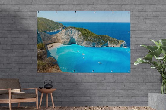 Tableau Décoration murale Vue de Shipwreck Beach un jour d'été à Zakynthos - 180x120 cm - Poster de jardin