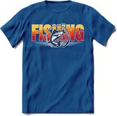 Fishing - Vissen T-Shirt | Grappig Verjaardag Vis Hobby Cadeau Shirt | Dames - Heren - Unisex | Tshirt Hengelsport Kleding Kado - Donker Blauw - S