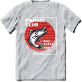 Fishing Club - Vissen T-Shirt | Grappig Verjaardag Vis Hobby Cadeau Shirt | Dames - Heren - Unisex | Tshirt Hengelsport Kleding Kado - Licht Grijs - Gemaleerd - XXL