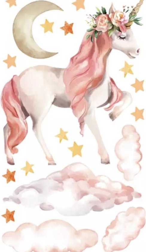 Sticker Muursticker Chambre d'enfant - Unicorn - 30 x 53 CM - Teintes pastel