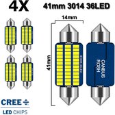( Set 4 Stuks ) C5W / C10W 41mm Helder Wit 6500K 12V LED CANbus Geschikt met ESP CHIP foutloos - 3014 Cree 36-SMD  - 6500 Kelvin -1150 Lumen - Instrument - Interieur verlichting -