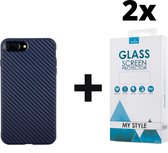 Backcase Carbon Hoesje iPhone 6 Plus/6s Plus Blauw - 2x Gratis Screen Protector - Telefoonhoesje - Smartphonehoesje