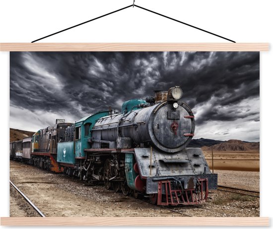 Affiche textielposter Nuages sombres au-dessus de la locomotive à vapeur 150x100 cm