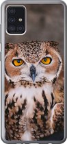 Geschikt voor Samsung Galaxy A52 5G hoesje - Bruine uil kijkt recht in de camera - Siliconen Telefoonhoesje
