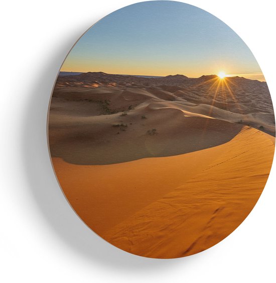 Artaza Houten Muurcirkel - Woestijn in de Sahara met een Opkomende Zon - Ø 60 cm - Multiplex Wandcirkel - Rond Schilderij