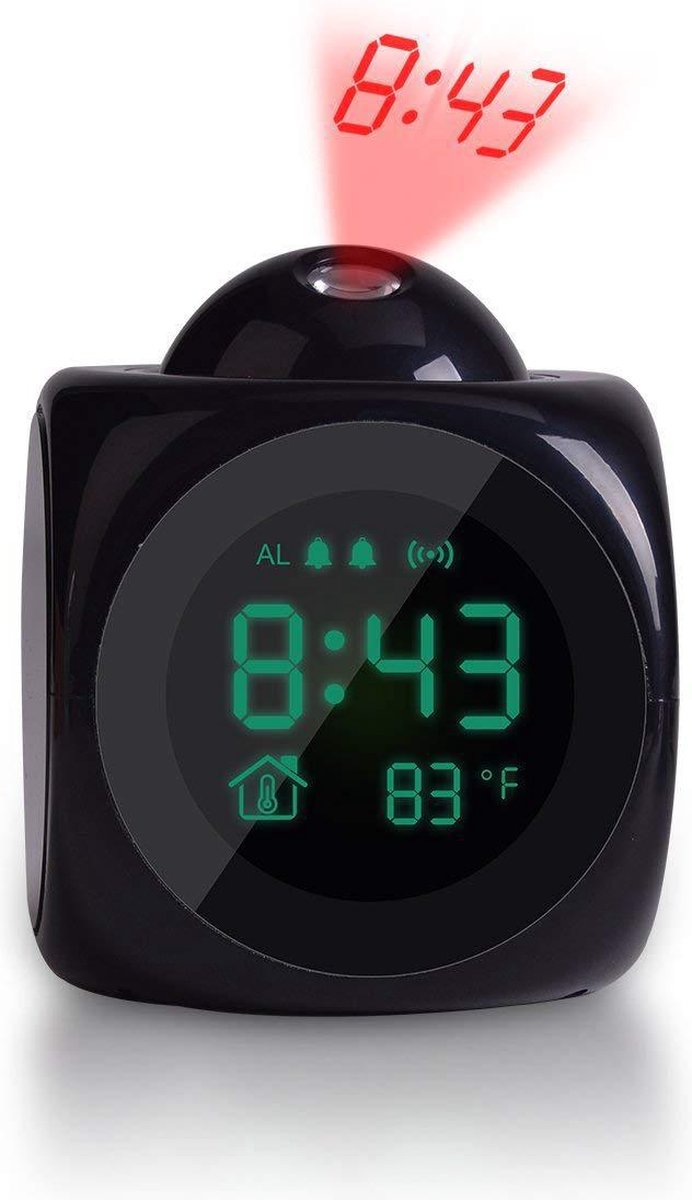 A&K Digitale Projectie Weerstation Klok Thermometer | Projector Wekker | Luchtvochtigheidsmeter | Zwart