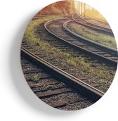 Artaza Houten Muurcirkel - Rails Spoorwegen Naast Elkaar - Ø 65 cm - Multiplex Wandcirkel - Rond Schilderij