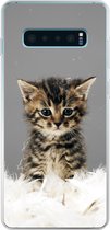 Geschikt voor Samsung Galaxy S10 Plus hoesje - Kat - Kitten - Veren - Siliconen Telefoonhoesje