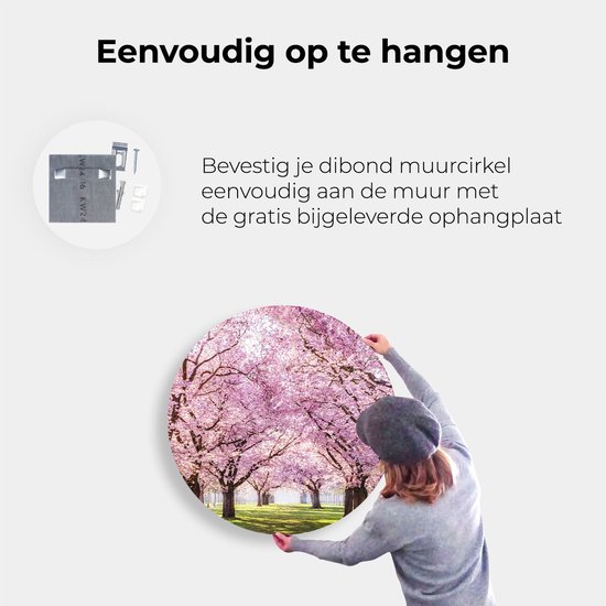 Artaza Dibond Wall Circle - Pink Blossom Tree Park - Fleurs - Ø 90 cm - Groot - Wall Circle - Tableau Rond - Pour Intérieur et Extérieur