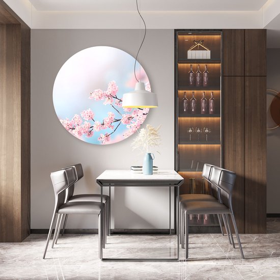 Cercle Mural Artaza Dibond - Fleurs Roses Fleuries - Ø 90 cm - Groot - Cercle Mural - Tableau Rond - Pour Intérieur et Extérieur