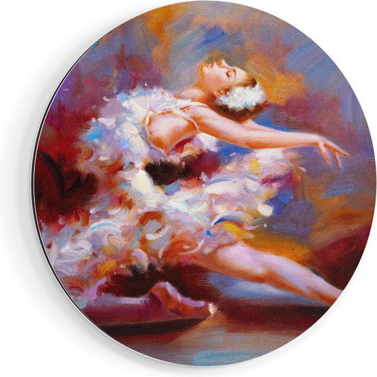 Artaza Dibond Muurcirkel Ballerina van Olieverf - Ballet - Ø 90 cm - Groot - Wandcirkel - Rond Schilderij - Voor Binnen en Buiten