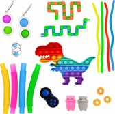 LUNITA - 20 Stuks Fidget Toys Pakket - Pop it Dino - Simple Dimple - Pop It Sleutelhanger - Kerstcadeau - Anti Stress