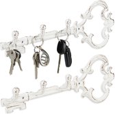 Relaxdays 2x sleutelrekje vintage - sleutel organizer 3 haken- sleutelrek 3 haken wit