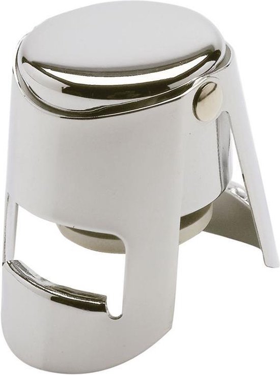 Glanzende metalen champagneflesstop met twee grijpende armen.