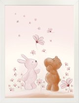 Nattou Susie en Bonnie - Poster met Kader - 40x30 cm - Roze