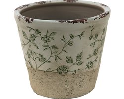 Keramiek Bloempot voor Binnen – Groen Bladeren – Rustieke Pot – Ø 12 cm – Bladerenmotief