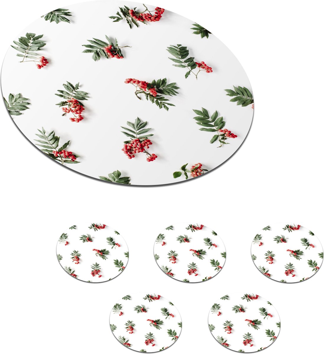 Onderzetters voor glazen - Rond - Winter - Wit - Mistletoe - 10x10 cm - Glasonderzetters - 6 stuks
