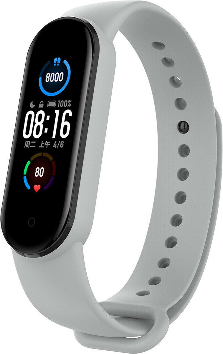 Strap-it Siliconen bandje - geschikt voor Xiaomi Mi Band 5 / Mi Band 6 - grijs