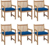 Decoways - Tuinstoelen 6 stuks met blauwe kussens massief teakhout