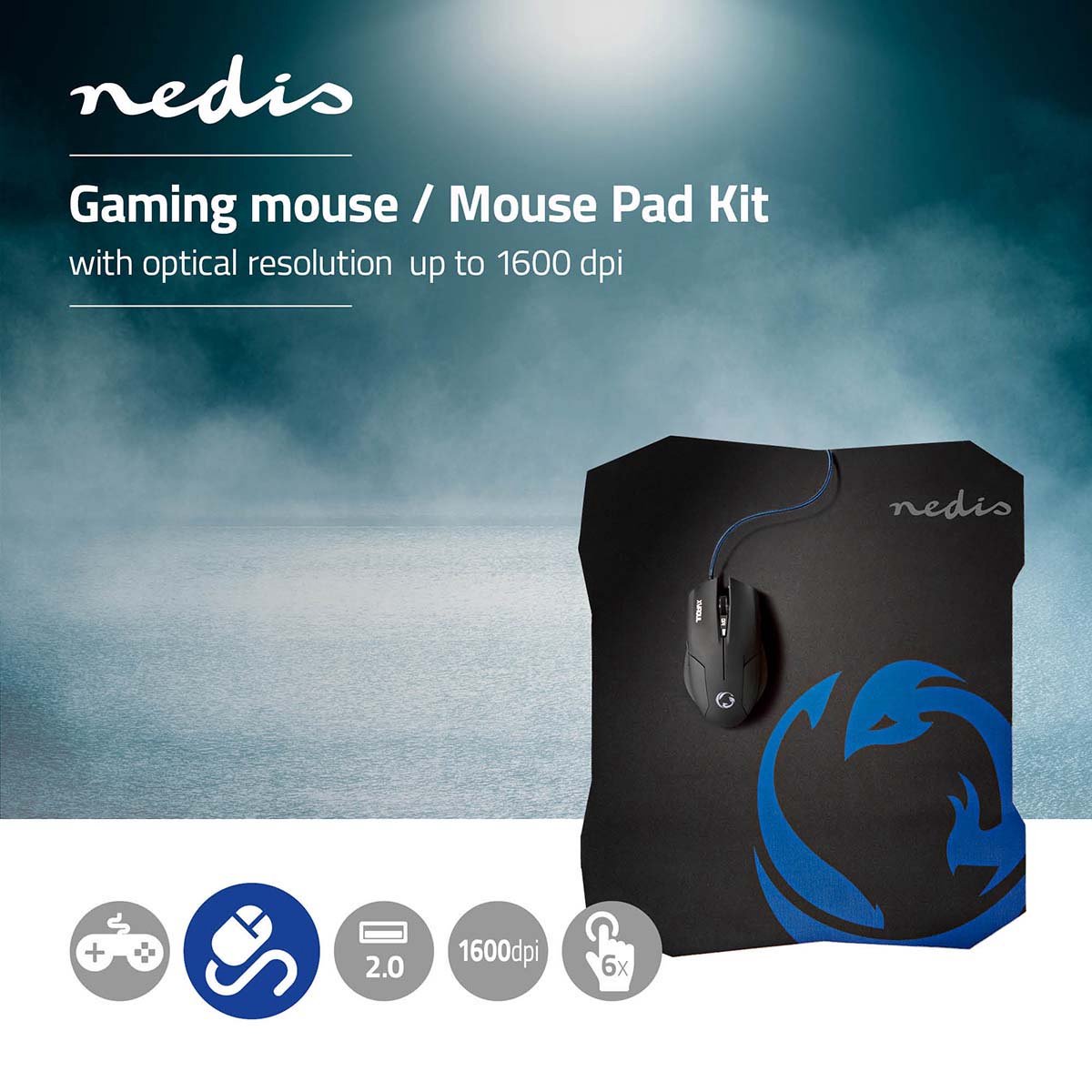 Nedis Gaming Muis & Muismat – Bedraad – 2400 DPI – Optisch – Ergonomisch – Zwart thumbnail 5