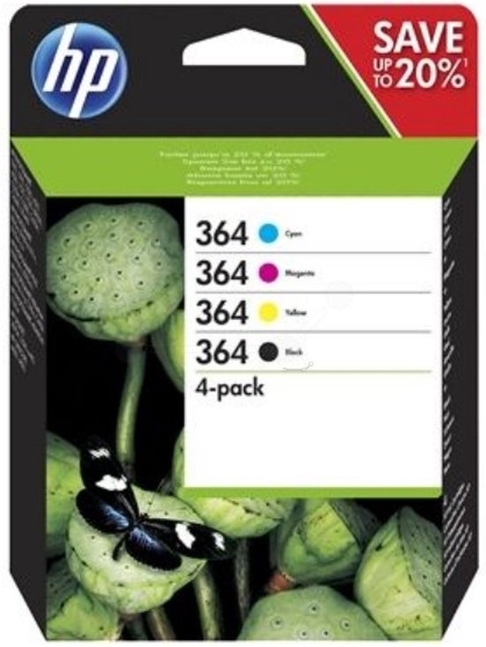 Lot De 4 Cartouches HP 364 (XL) : 1 Jaune XL, 1 Bleu XL, 2 Magenta - Neuves