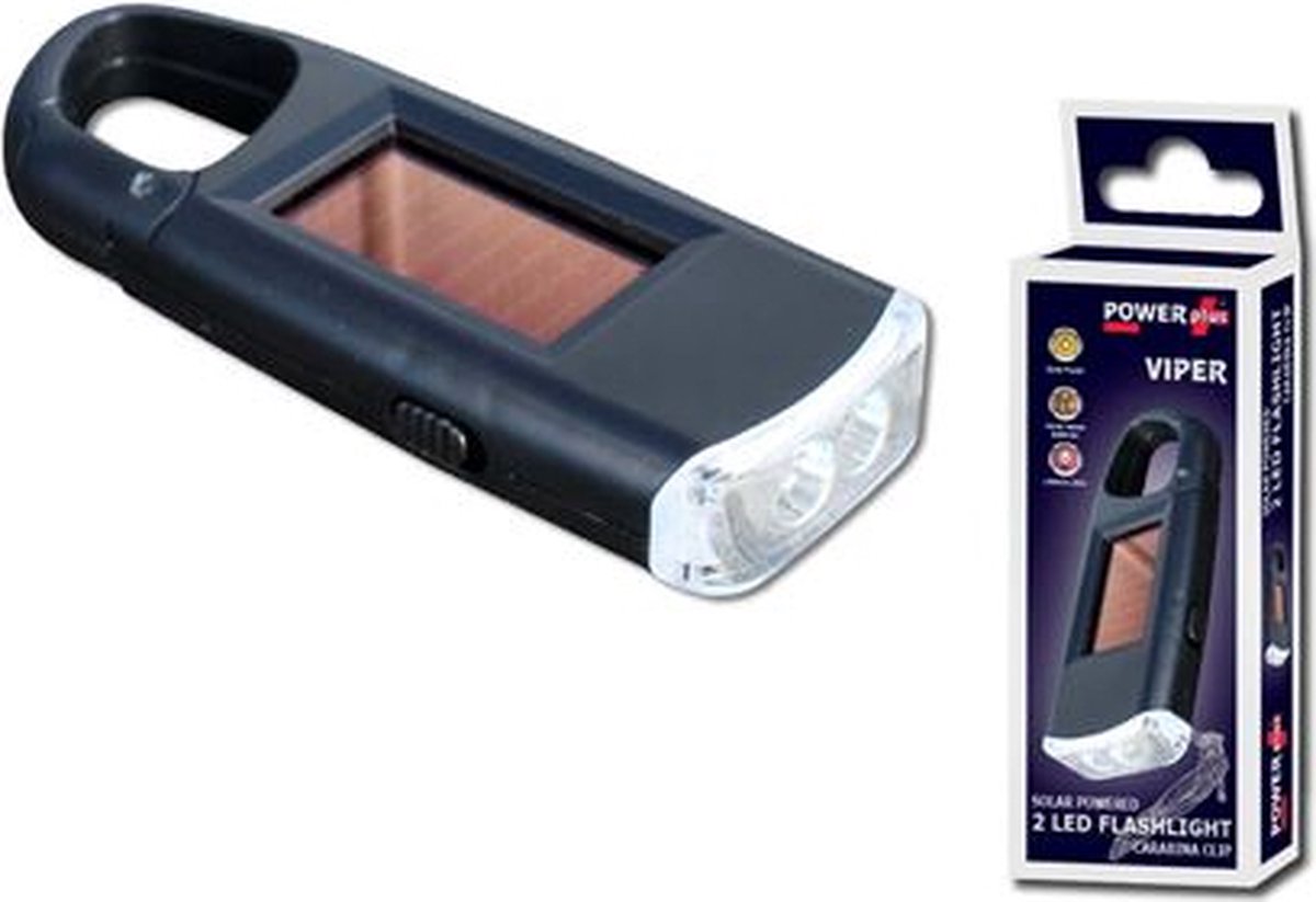 PowerPlus Viper Solar 2 LED Zaklampje met Karabijnhaak