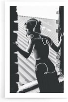 Walljar - Girl In Window - Zwart wit poster
