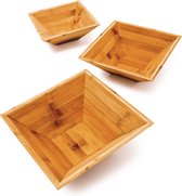 Relaxdays schalen bamboe - set van 3 - houten deco schaal - vierkante fruitschaal - snacks