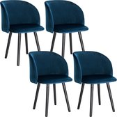 Kamyra® Set van 4 Velvet Eetkamerstoelen Blauw - Ergonomisch & Met Armleuning - Eetkamerstoel voor bij de Eettafel - 39x45x84 cm