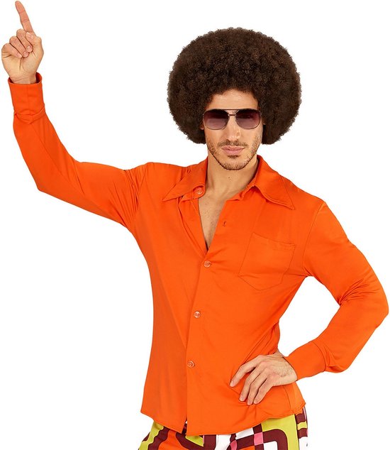 Widmann - Hippie Kostuum - Groovy Garry 70s Heren Shirt, Oranje Man - Oranje - XXL - Carnavalskleding - Verkleedkleding